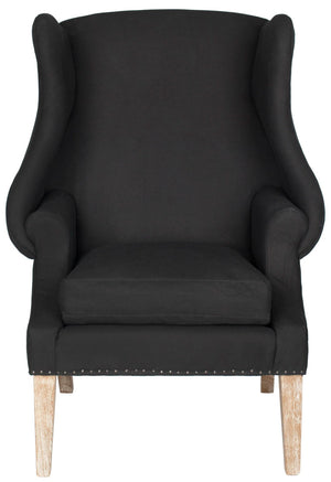 Safavieh Kameron Club Chair - Elegant Wingback Design With Black Nail Head Trim For Timeless Comfort Black MCR4734B
