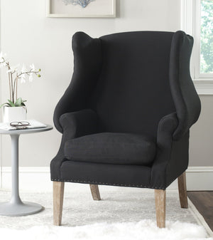 Safavieh Kameron Club Chair - Elegant Wingback Design With Black Nail Head Trim For Timeless Comfort Black MCR4734B