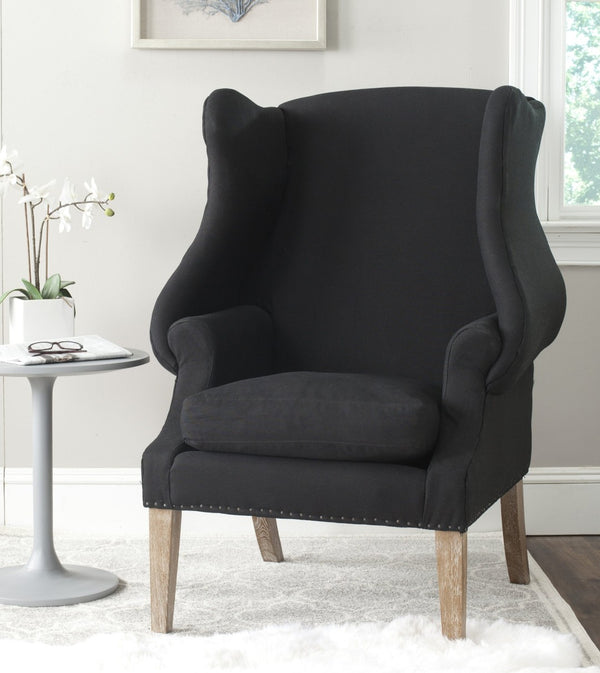 Safavieh Kameron Club Chair - Elegant Wingback Design With Black Nail Head Trim For Timeless Comfort Black MCR4734B