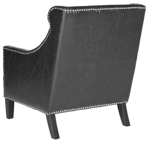 Safavieh Mckinley Club Chair - Stylish Antique Black Pu Leather With Silver Nailheads For Modern Spaces MCR4735A