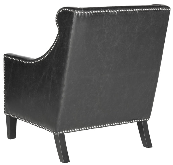 Safavieh Mckinley Club Chair - Stylish Antique Black Pu Leather With Silver Nailheads For Modern Spaces MCR4735A