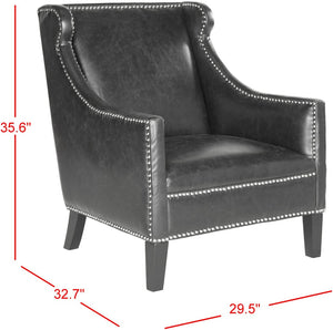 Safavieh Mckinley Club Chair - Stylish Antique Black Pu Leather With Silver Nailheads For Modern Spaces MCR4735A