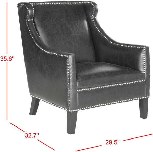 Safavieh Mckinley Club Chair - Stylish Antique Black Pu Leather With Silver Nailheads For Modern Spaces MCR4735A