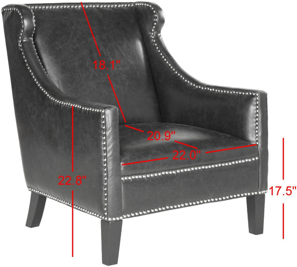 Safavieh Mckinley Club Chair - Stylish Antique Black Pu Leather With Silver Nailheads For Modern Spaces MCR4735A