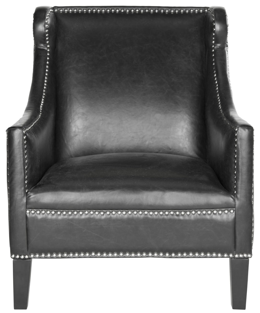 Safavieh Mckinley Club Chair - Stylish Antique Black Pu Leather With Silver Nailheads For Modern Spaces MCR4735A