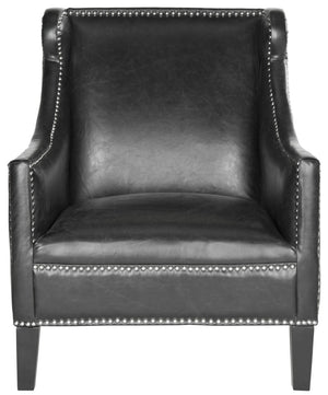 Safavieh Mckinley Club Chair - Stylish Antique Black Pu Leather With Silver Nailheads For Modern Spaces MCR4735A