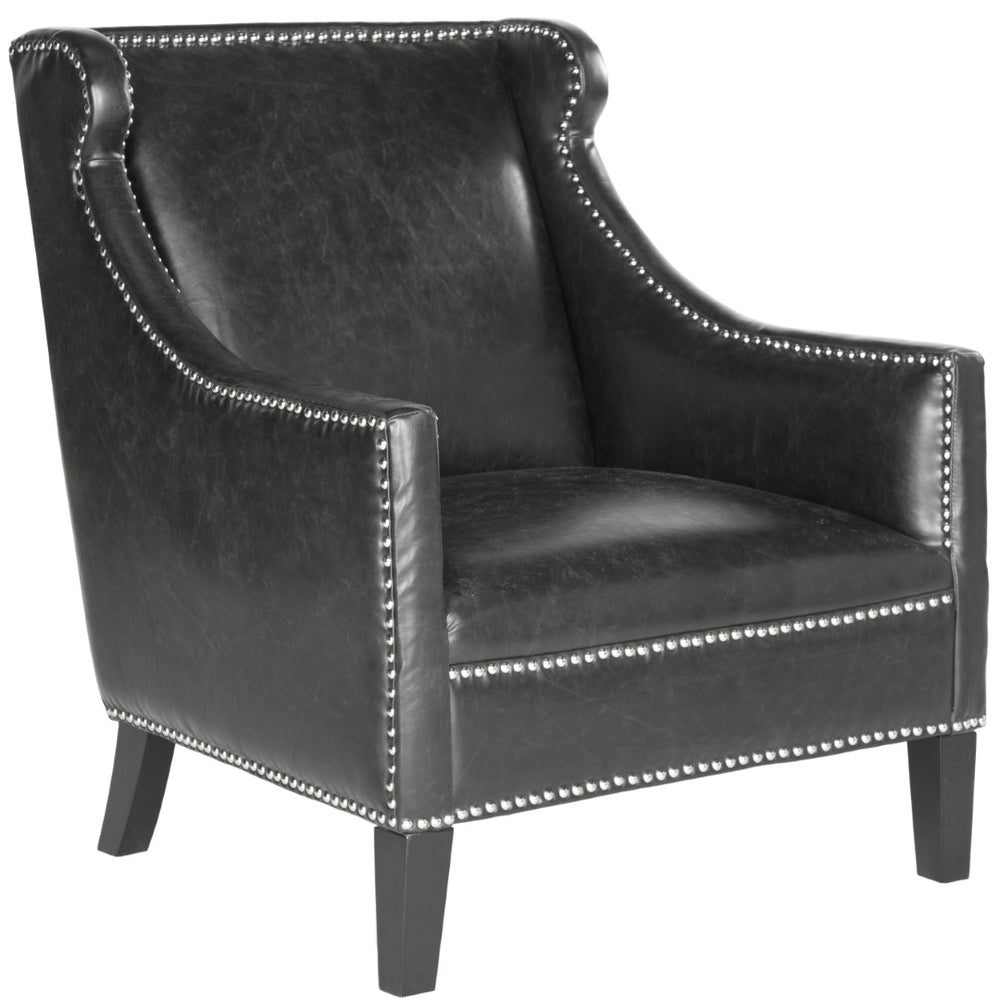 Safavieh Mckinley Club Chair - Stylish Antique Black Pu Leather With Silver Nailheads For Modern Spaces MCR4735A