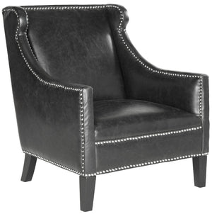 Safavieh Mckinley Club Chair - Stylish Antique Black Pu Leather With Silver Nailheads For Modern Spaces MCR4735A