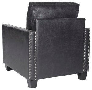 Safavieh Horace Leather Club Chair With Silver Nail Heads – Luxurious Antique Black Pu, Overstuffed Comfort MCR4736A