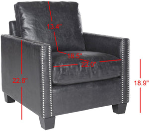 Safavieh Horace Leather Club Chair With Silver Nail Heads – Luxurious Antique Black Pu, Overstuffed Comfort MCR4736A