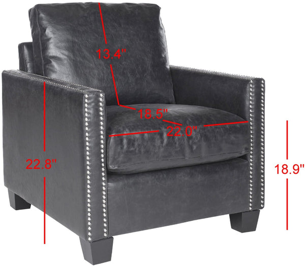 Safavieh Horace Leather Club Chair With Silver Nail Heads – Luxurious Antique Black Pu, Overstuffed Comfort MCR4736A