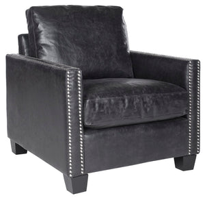 Safavieh Horace Leather Club Chair With Silver Nail Heads – Luxurious Antique Black Pu, Overstuffed Comfort MCR4736A