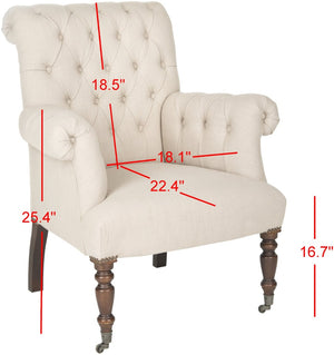 Safavieh Bennet Club Chair - Modern Edwardian Tufted Accent Seat In True Taupe Linen With Black Birch Feet MCR4737A