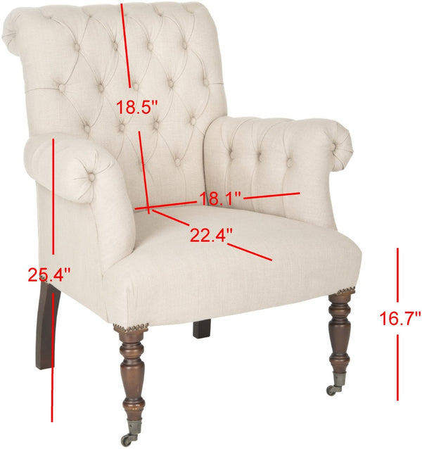 Safavieh Bennet Club Chair - Modern Edwardian Tufted Accent Seat In True Taupe Linen With Black Birch Feet MCR4737A