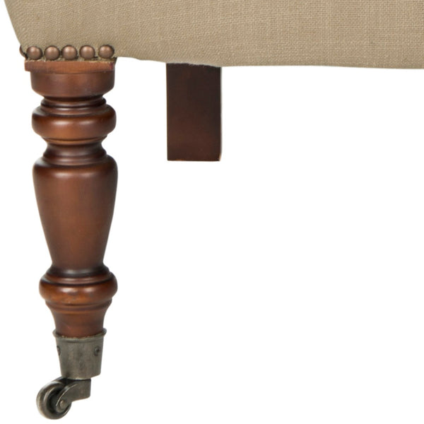 Safavieh Bennet Club Chair - Modern Edwardian Tufted Accent Seat In True Taupe Linen With Black Birch Feet MCR4737A