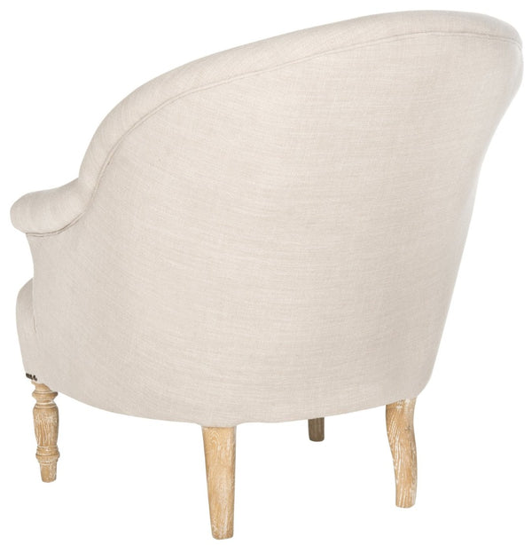 Safavieh Genesa Linen Club Chair - Timeless Comfort With Brass Nail Heads & Stylish Oak Frame For Any Space MCR4738A