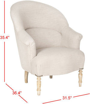Safavieh Genesa Linen Club Chair - Timeless Comfort With Brass Nail Heads & Stylish Oak Frame For Any Space MCR4738A