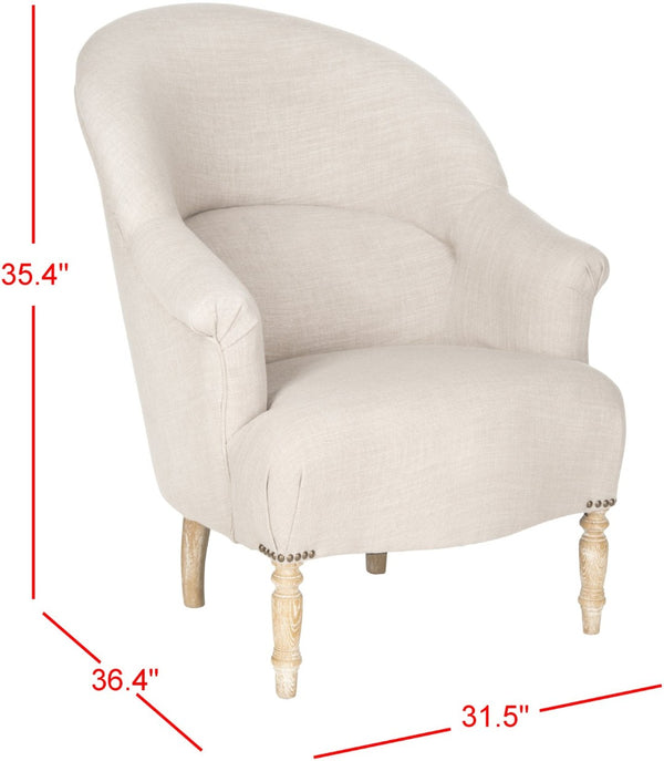 Safavieh Genesa Linen Club Chair - Timeless Comfort With Brass Nail Heads & Stylish Oak Frame For Any Space MCR4738A