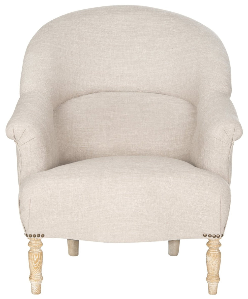 Safavieh Genesa Linen Club Chair - Timeless Comfort With Brass Nail Heads & Stylish Oak Frame For Any Space MCR4738A