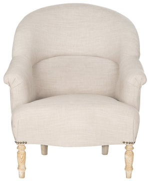 Safavieh Genesa Linen Club Chair - Timeless Comfort With Brass Nail Heads & Stylish Oak Frame For Any Space MCR4738A