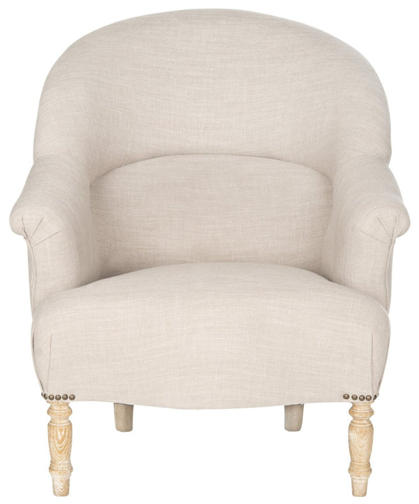 Safavieh Genesa Linen Club Chair - Timeless Comfort With Brass Nail Heads & Stylish Oak Frame For Any Space MCR4738A