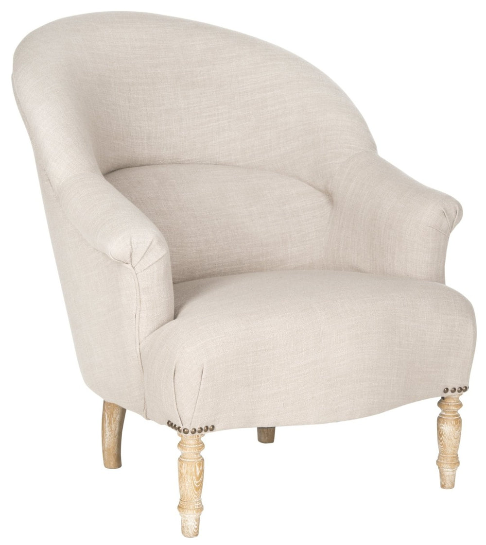 Safavieh Genesa Linen Club Chair - Timeless Comfort With Brass Nail Heads & Stylish Oak Frame For Any Space MCR4738A