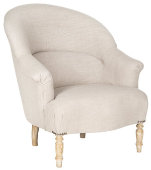 Safavieh Genesa Linen Club Chair - Timeless Comfort With Brass Nail Heads & Stylish Oak Frame For Any Space MCR4738A
