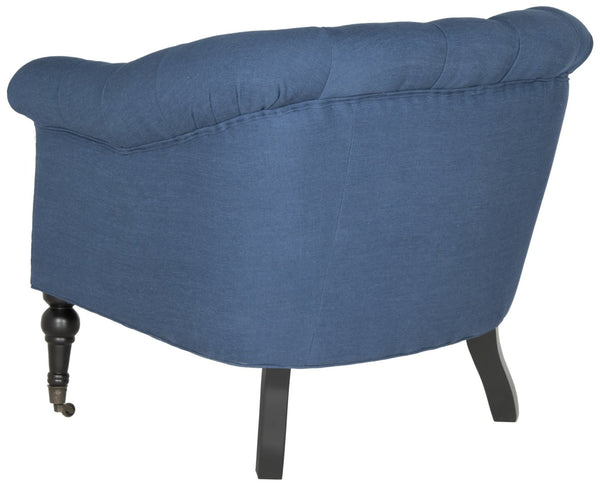 Safavieh Nicolas Tufted Club Chair - Elegant Steel Blue Linen Accent Chair With Rolled Arms & Casters MCR4740A
