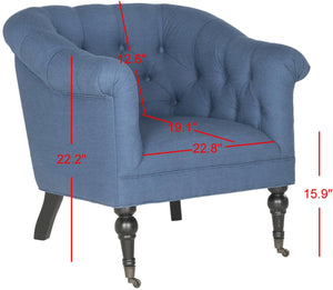 Safavieh Nicolas Tufted Club Chair - Elegant Steel Blue Linen Accent Chair With Rolled Arms & Casters MCR4740A