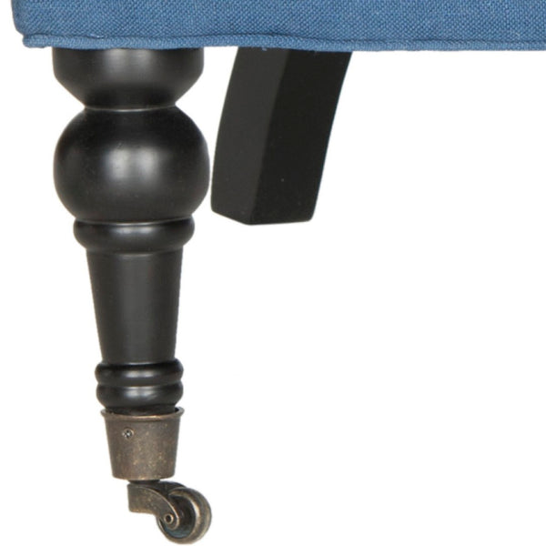 Safavieh Nicolas Tufted Club Chair - Elegant Steel Blue Linen Accent Chair With Rolled Arms & Casters MCR4740A