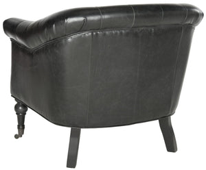 Safavieh Nicolas Tufted Club Chair – Antique Black Pu Leather, Elegant Design With Rolled Arms & Casters MCR4740B