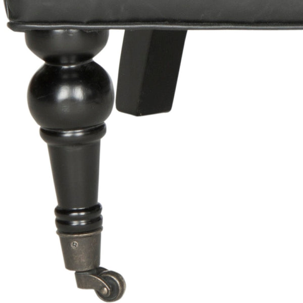 Safavieh Nicolas Tufted Club Chair – Antique Black Pu Leather, Elegant Design With Rolled Arms & Casters MCR4740B