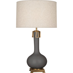 Robert Abbey Matte Ash Athena Table Lamp Matte Ash Glazed Ceramic with Aged Brass Accents Open Weave Heather Linen Shade