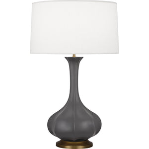 Robert Abbey Matte Ash Pike Table Lamp Matte Ash Glazed Ceramic with Aged Brass Accents Pearl Dupoini Fabric Shade