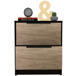 English Elm Kaia Compact Nightstand with Two Smooth-Glide Drawers, Aluminum Handles, Durable Laminated Finish Multicolor 22.8 L x 21.3 W x 6.3 H B07092065