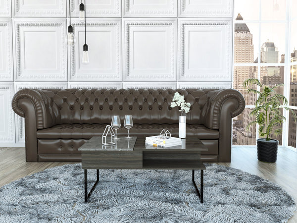 English Elm Armin Espresso Lift-Top Coffee Table with Metal Legs, One Shelf & Double Side Open Shelves - Onyx B20092024