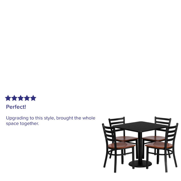 English Elm Clark 30" Square Black Laminate Dining Set with 4 Sturdy Metal Chairs and Cherry Plywood Seats MD-0003-GG