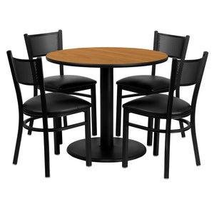 English Elm Clark 36'' Round Natural Laminate Table Set with 4 Grid-Back Chairs – Perfect for Events & Dining MD-0006-GG