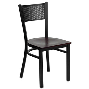 English Elm Clark 36'' Square Black Laminate Table Set with 4 Mahogany Seat Metal Chairs for Events & Dining MD-0008-GG
