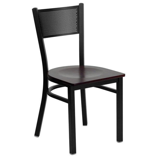 English Elm Clark 36'' Square Black Laminate Table Set with 4 Mahogany Seat Metal Chairs for Events & Dining MD-0008-GG