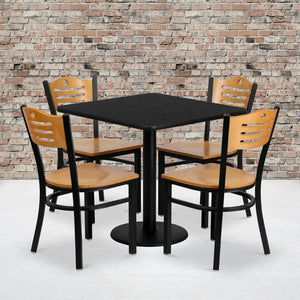 English Elm Clark 30'' Square Black Laminate Table Set with 4 Durable Metal Chairs - Ideal for Events & Dining MD-0010-GG