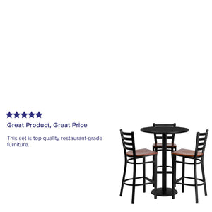 English Elm Clark 30" Round Black Laminate Table Set with 3 Sturdy Ladder-Back Barstools for Home & Bars MD-0013-GG