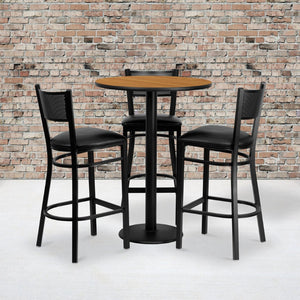 English Elm Clark Bar Height Table Set with 3 Durable Metal Barstools - Perfect for Dining & Hospitality Spaces Natural Top/Black Vinyl Seat 30" Round MD-0016-GG