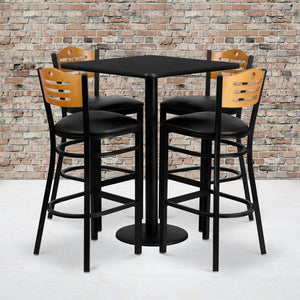 English Elm Clark 30" Square Black Laminate Table Set with 4 Stylish Metal Barstools for Home & Commercial Use MD-0019-GG