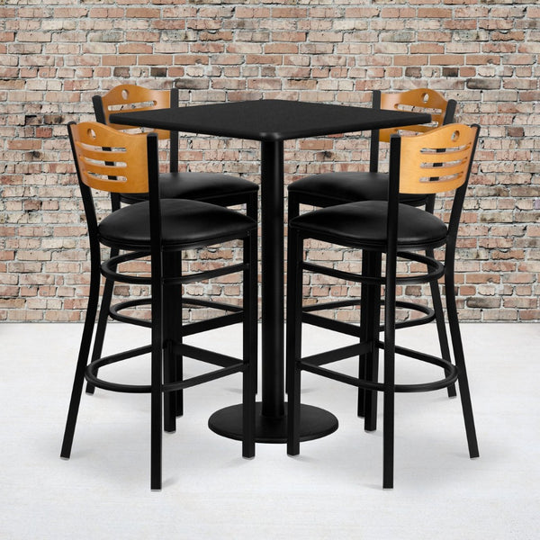English Elm Clark 30" Square Black Laminate Table Set with 4 Stylish Metal Barstools for Home & Commercial Use MD-0019-GG
