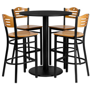 English Elm Clark 36'' Round Black Laminate Table Set with 4 Ergonomic Metal Barstools - Stylish & Durable Design MD-0020-GG