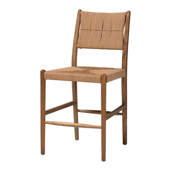 Baxton Studio Bali & Pari Alva Handwoven Paper Loom Counterstool Mahogany Frame Boho Kitchen Seat MD-39889-Alva-Honey-Wooden-CS