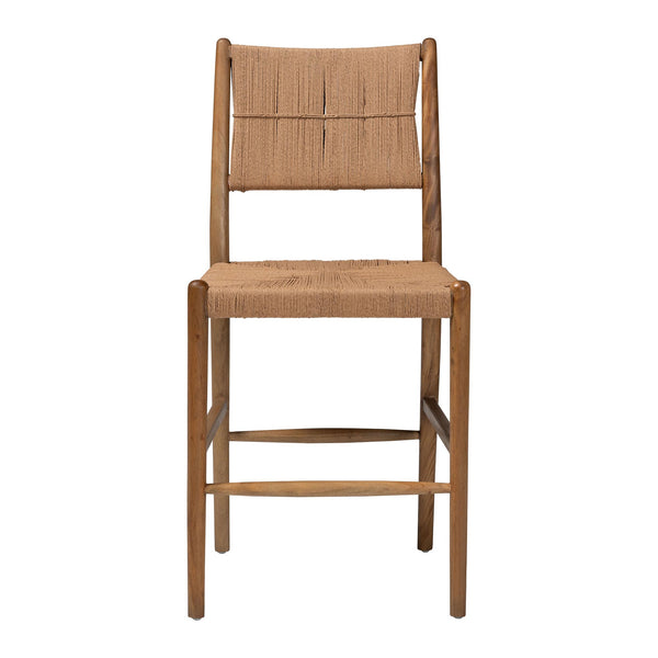 Bali & Pari Alva Handwoven Paper Loom Counterstool Mahogany Frame Boho Kitchen Seat