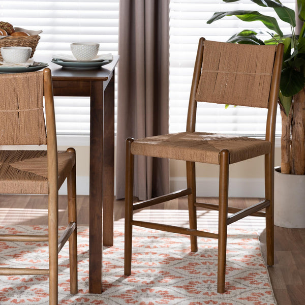 Bali & Pari Alva Handwoven Paper Loom Counterstool Mahogany Frame Boho Kitchen Seat