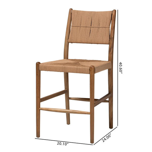 Bali & Pari Alva Handwoven Paper Loom Counterstool Mahogany Frame Boho Kitchen Seat